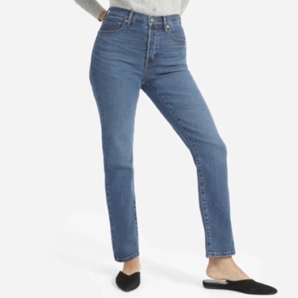 Everlane High Waist Straight Leg Jeans High Rise Medium Wash Denim Size 30